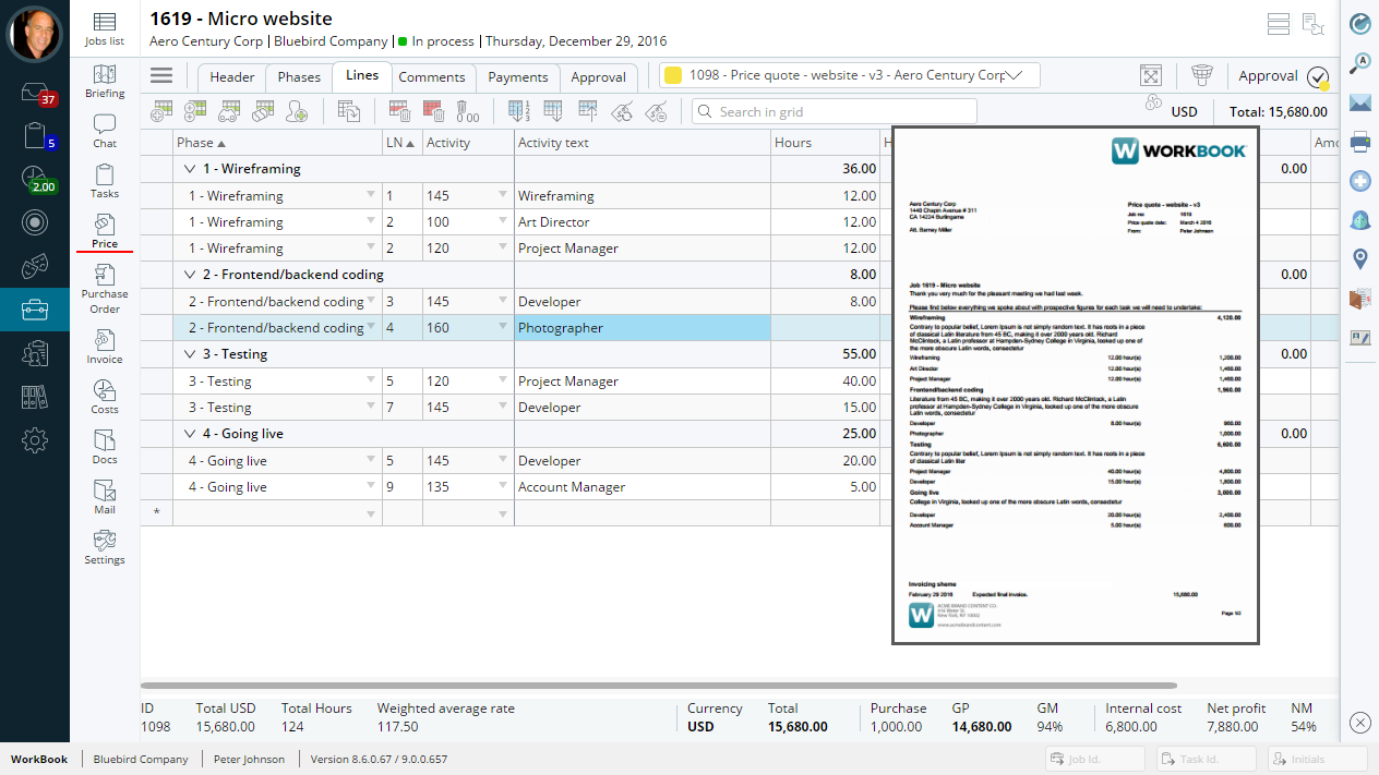 WorkBook Version 9  Job Costing & Scoping