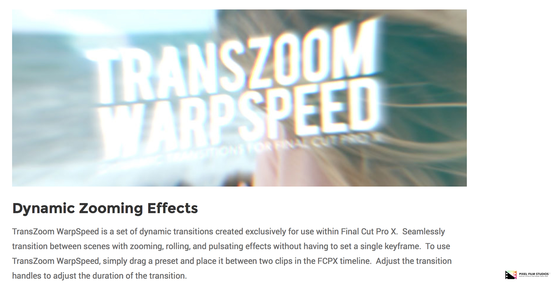 TransZoom WarpSpeed - Pixel Film Studios Plugin - FCPX