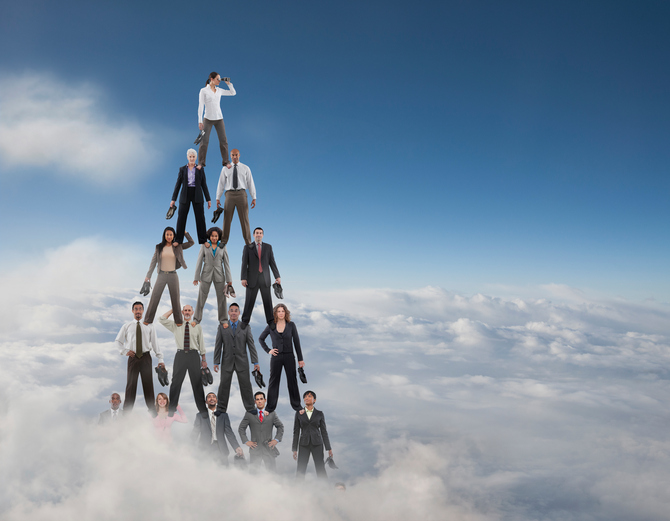 Pyramid of Humans in Clouds Photo Credit: By Blend Images – John Lund/Stephanie Roeser