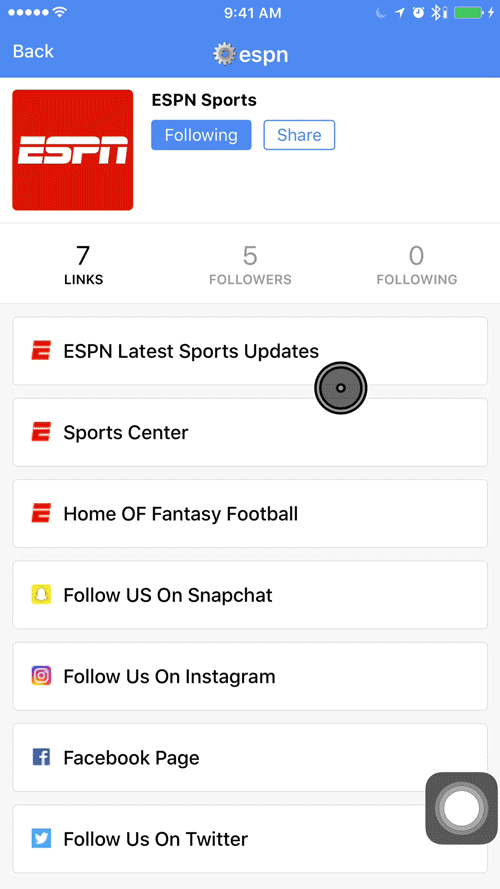 App profile and other links open up in the corresponding app.