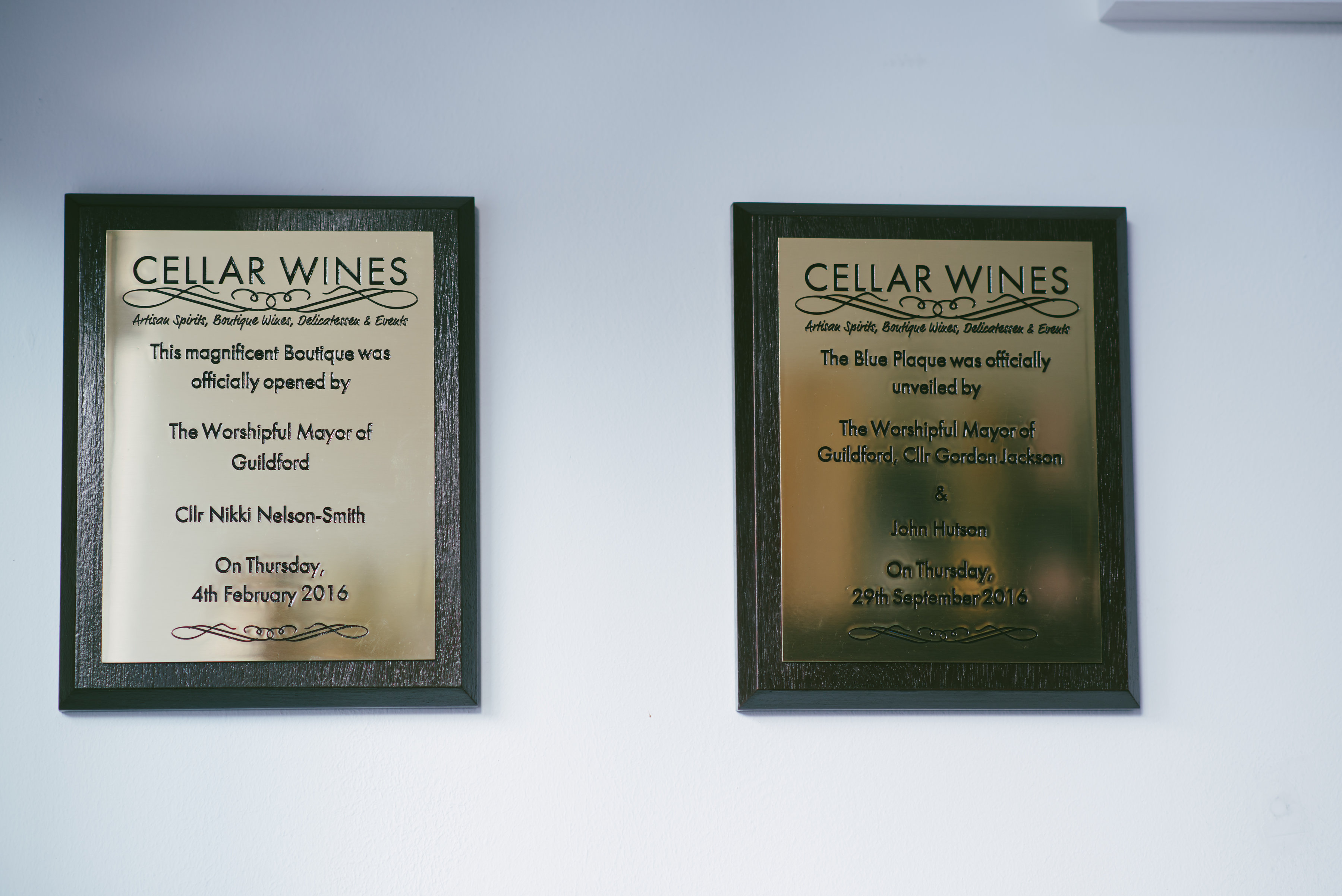 Plaques at Cellar Wines