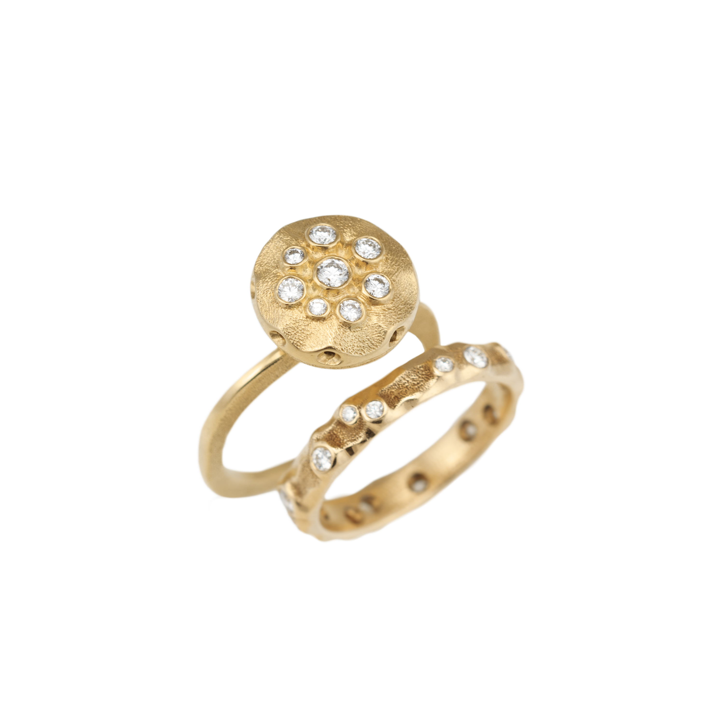 Desert Flowers Bridal Ring Set by Audrius Krulis. 18K Yellow Gold and Diamonds