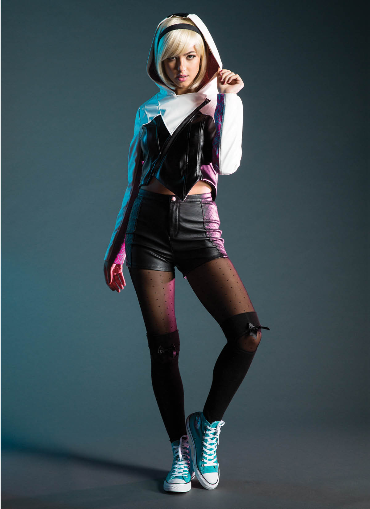 The New Marvel by Her Universe fashion collection features a Spider-Gwen jacket pulled straight out of the 2015 Her Universe Fashion Show designed by Lindsay Hamilton.