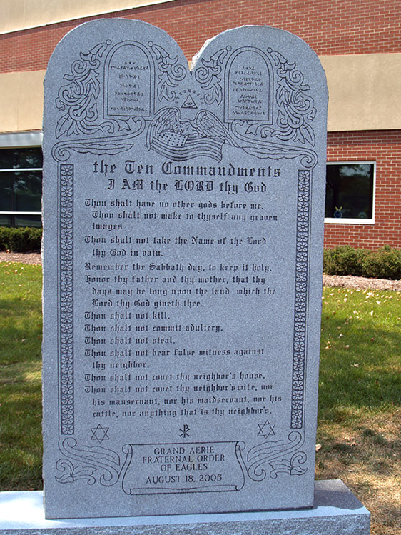 The Ten Commandment monolith located at the Grove City, OH, headquarters of The Fraternal Order of Eagles.