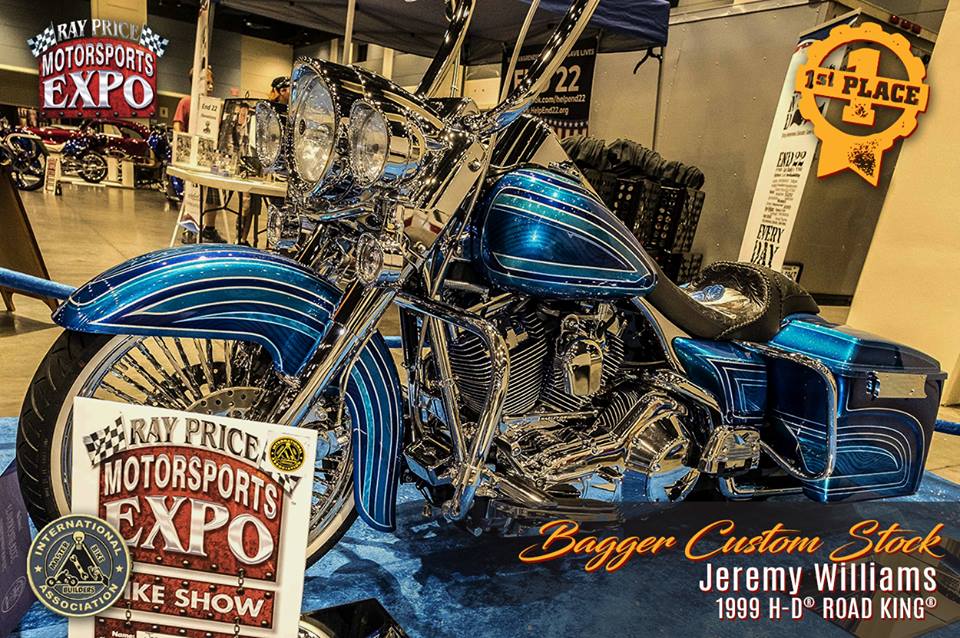 Jeremy Williams won the "Bagger Custom Stock" award at the Ray Price Capital City Bikefest & Motorsports Expo in Raleigh, N.C.