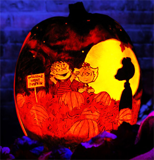 RISE of the Jack O'Lantern's carving of a scene from "It's the Great Pumpkin, Charlie Brown!"