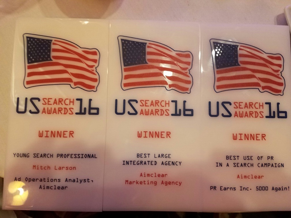 Aimclear receives 3 top awards during US Search Awards at Pubcon