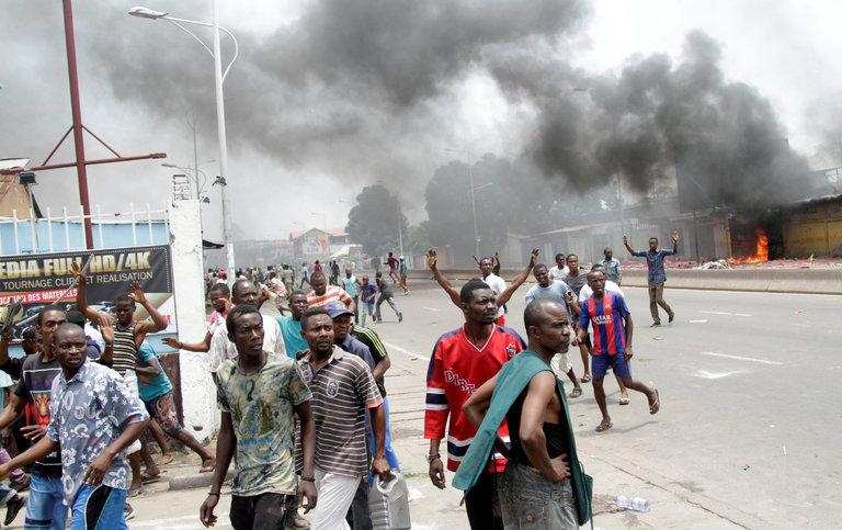 Riots on the streets of Kinshasa, Congo