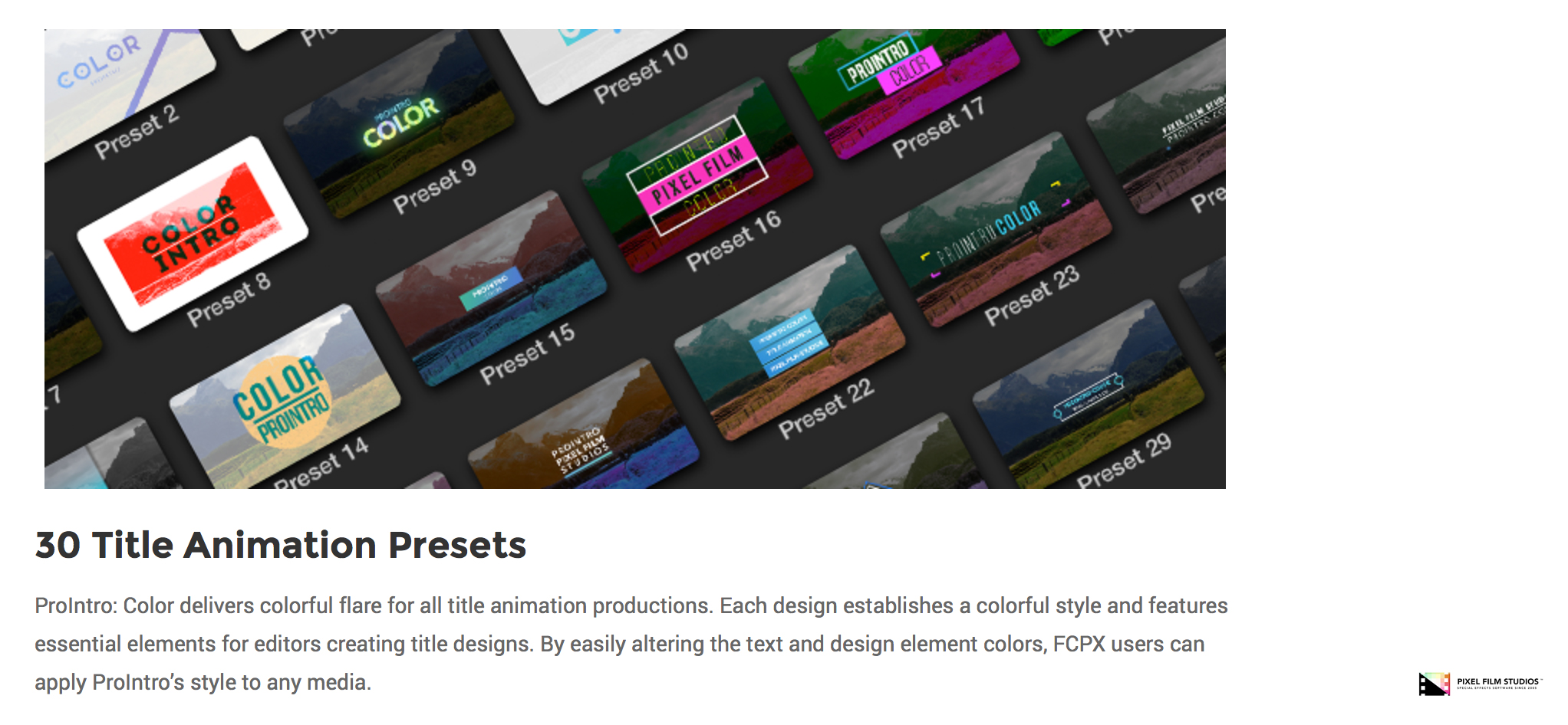 Pixel Film Studios Plugin - ProIntro Color - FCPX