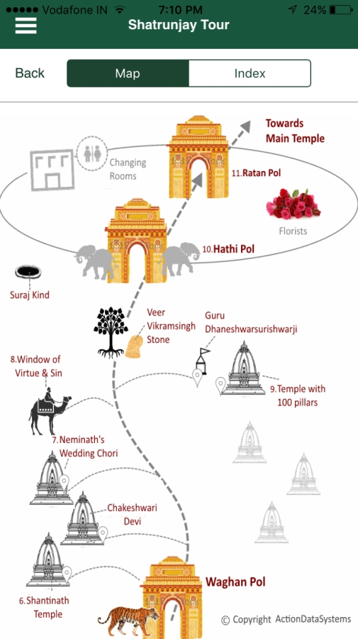 One of the maps from App of Jain Temples at Shatrunjay, Palitana, India