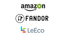 Amazon logo, Fandor logo, Le Eco logo