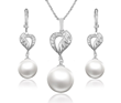 Platinum Plated Pendant and Earring with Pearl