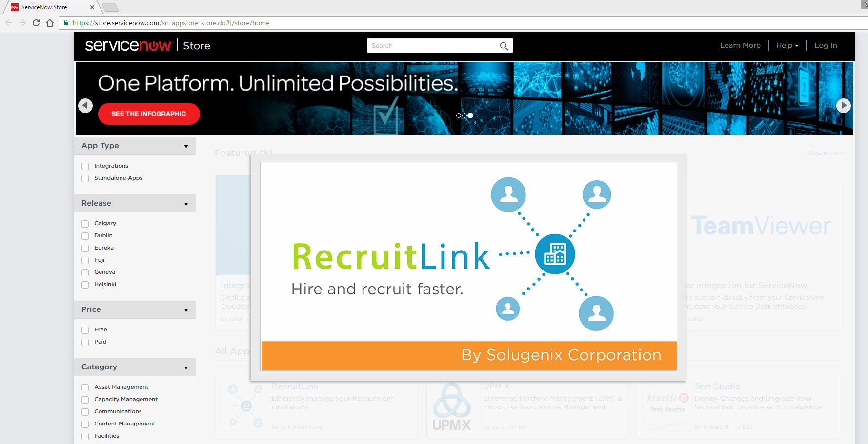 RecruitLink on the ServiceNow App Store