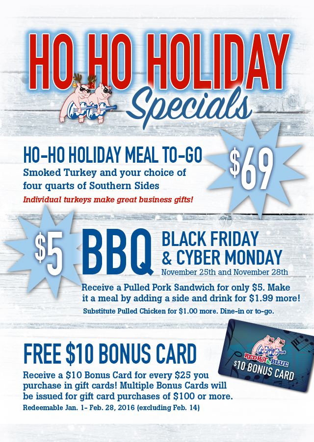 Participating Red Hot & Blue Restaurant Locations Offer Holiday Specials
