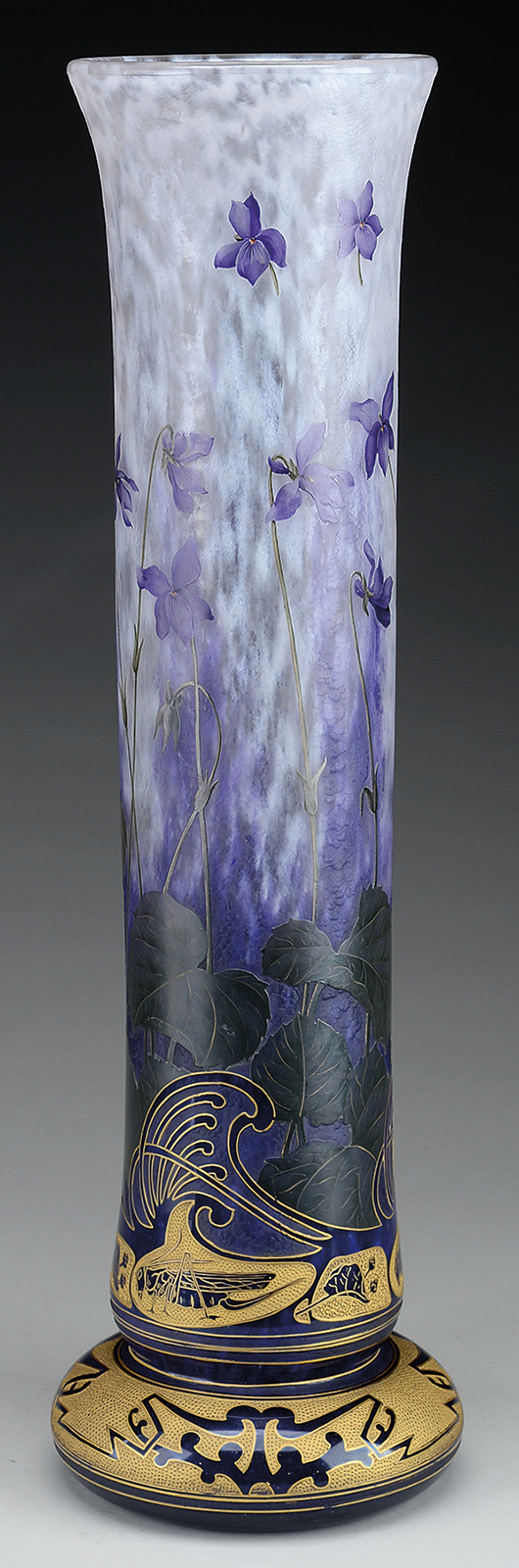 Lot #1020, a Daum Violet/Locust Vase estimated at $25,000-35,000.