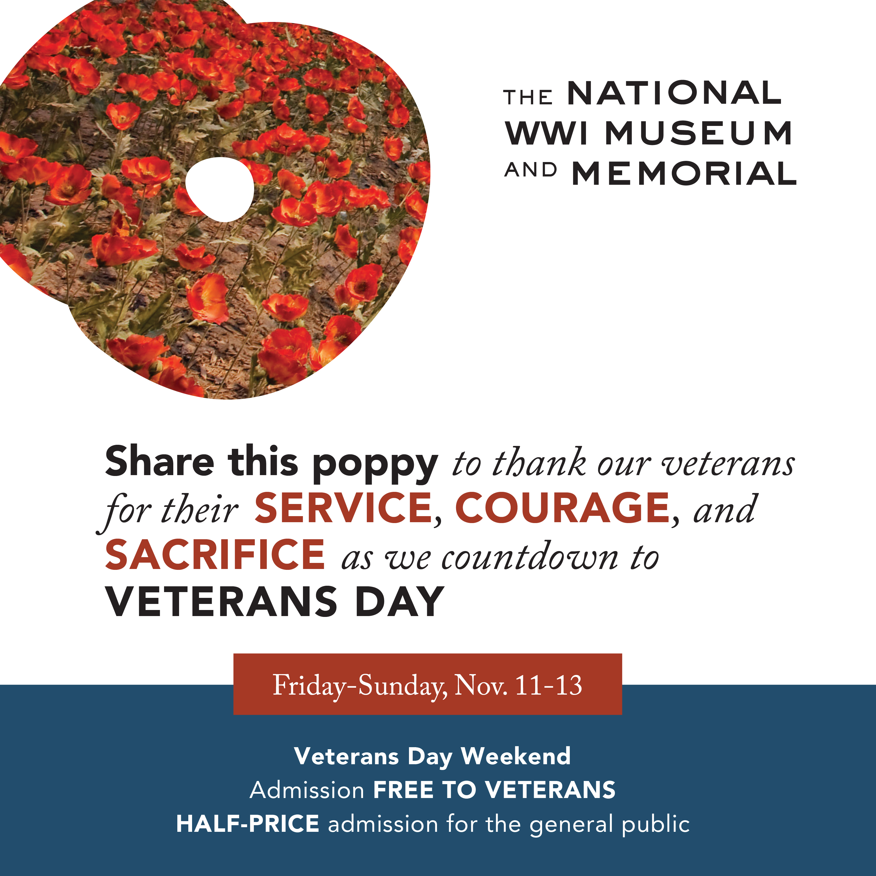 To continue the nearly 100-year tradition of wearing a poppy on Veterans Day as a universal symbol of sacrifice, remembrance and resilience, the NWW1 Museum will virtually “share a poppy."