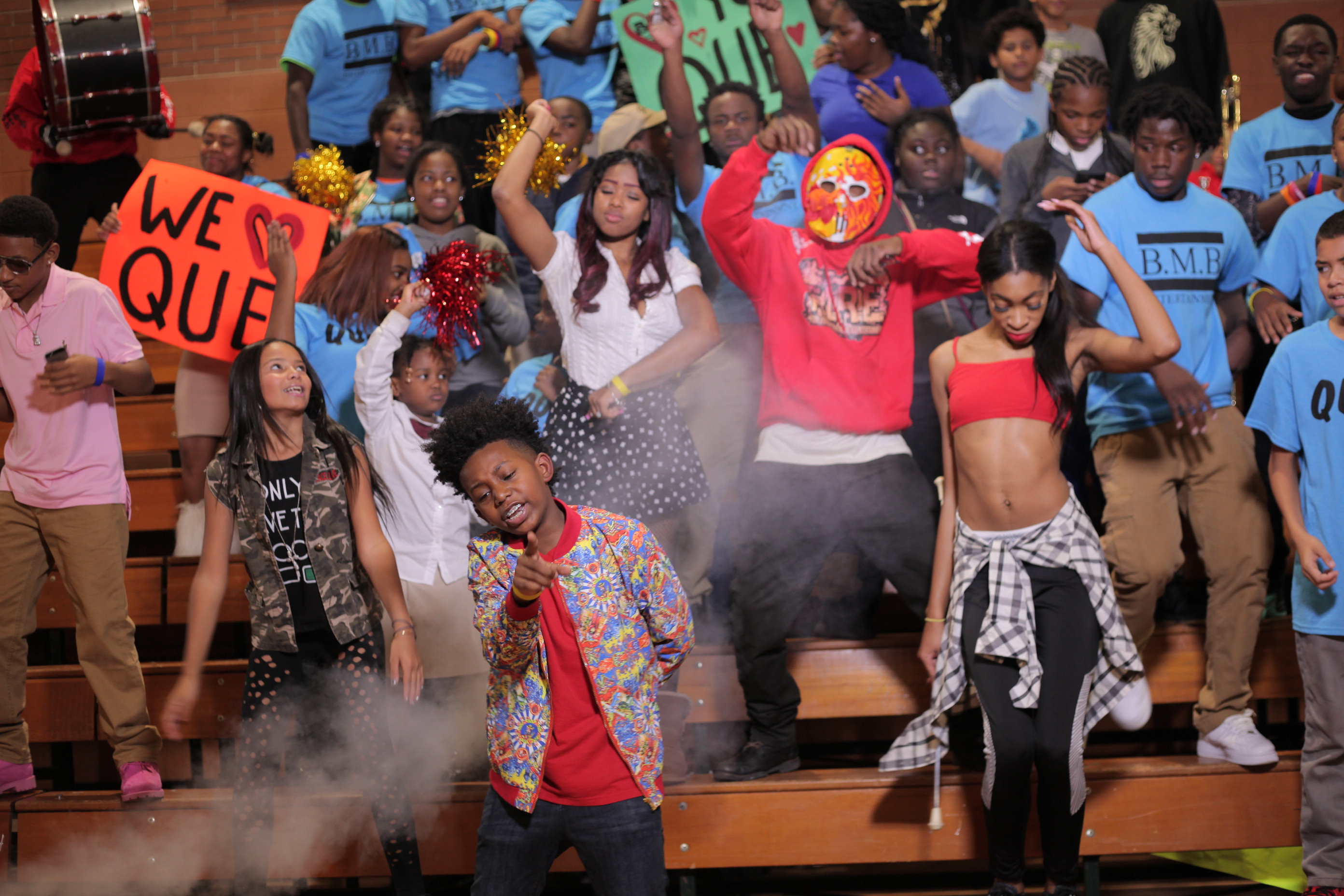 Que 9 on Set of New Video "Pep" Rally