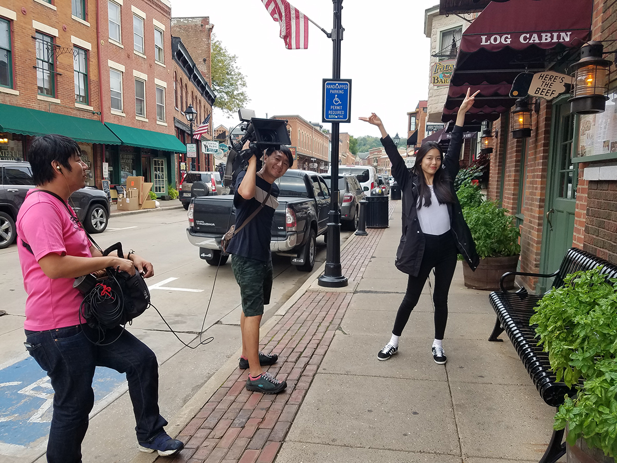 The crew of Tabi Salad filming on Galena's historic Main St.