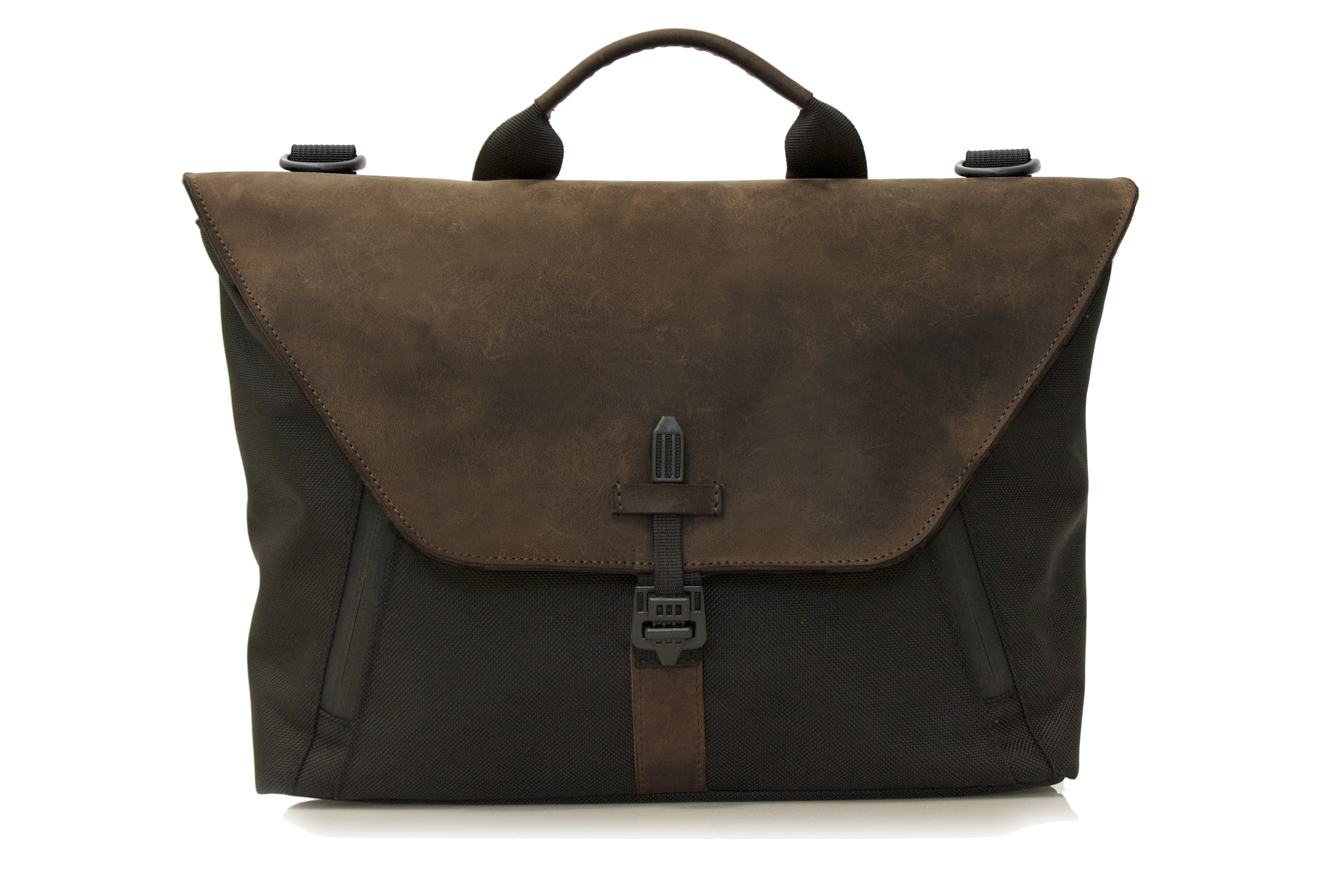 Staad Attaché —black ballistic nylon with chocolate leather flap