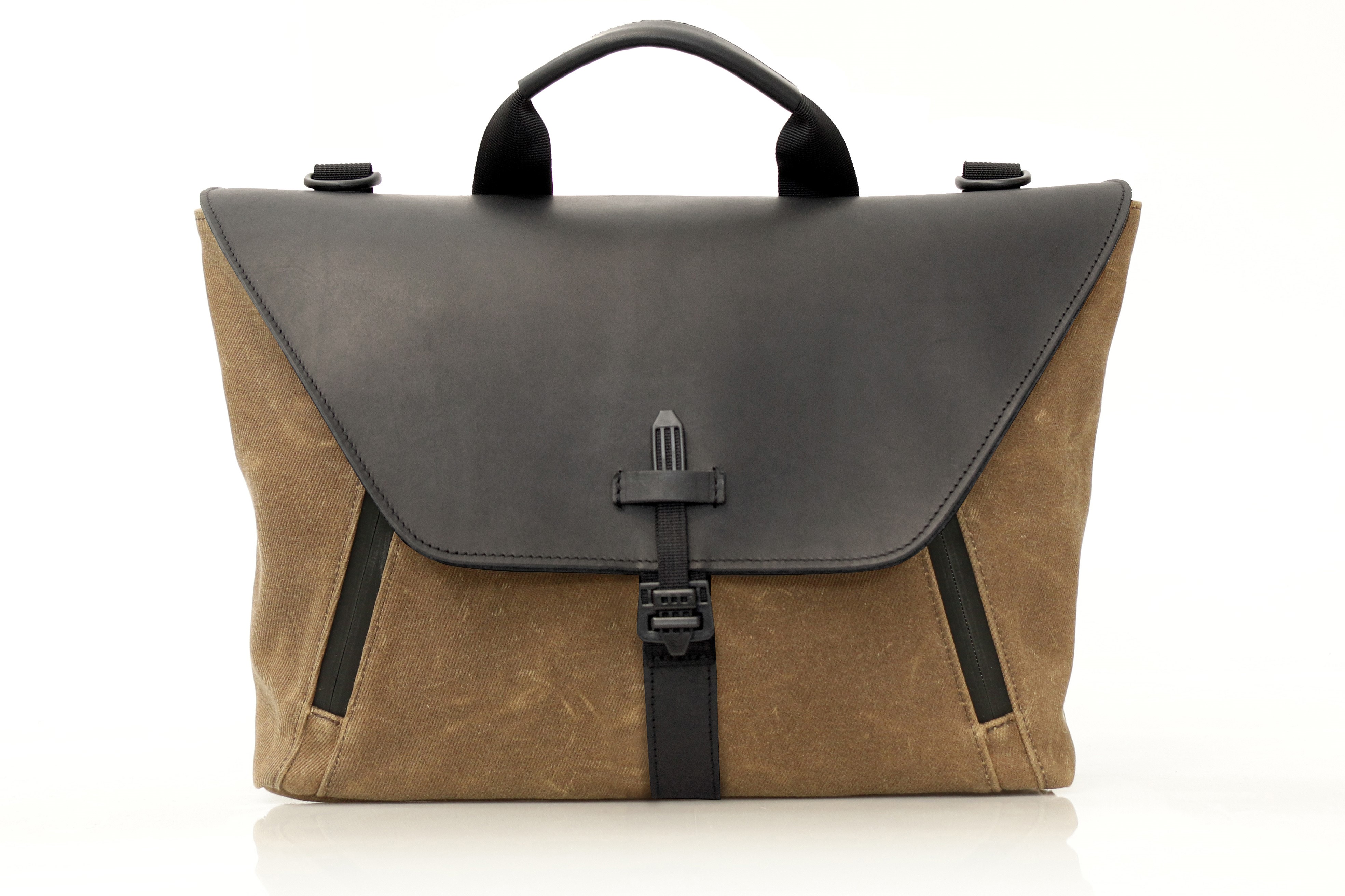Staad Attaché —waxed canvas with black leather flap option