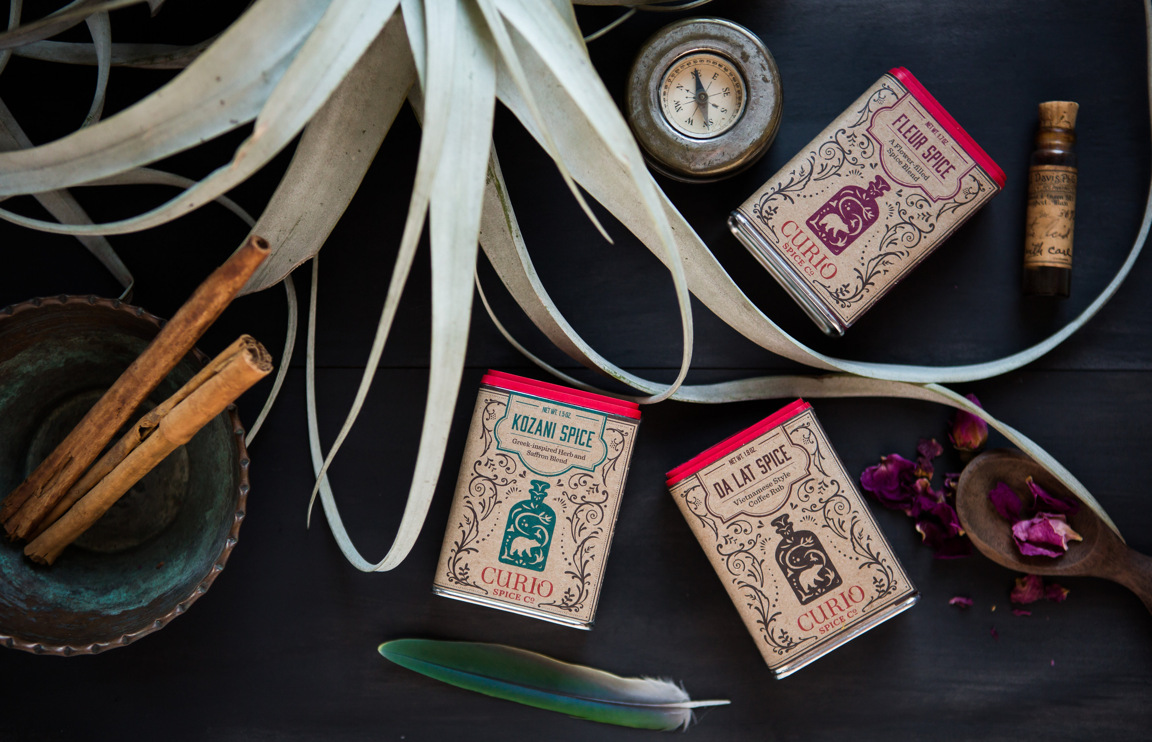 Curio's unique spice blends in vintage tins inspired by the founder's travel around the world.