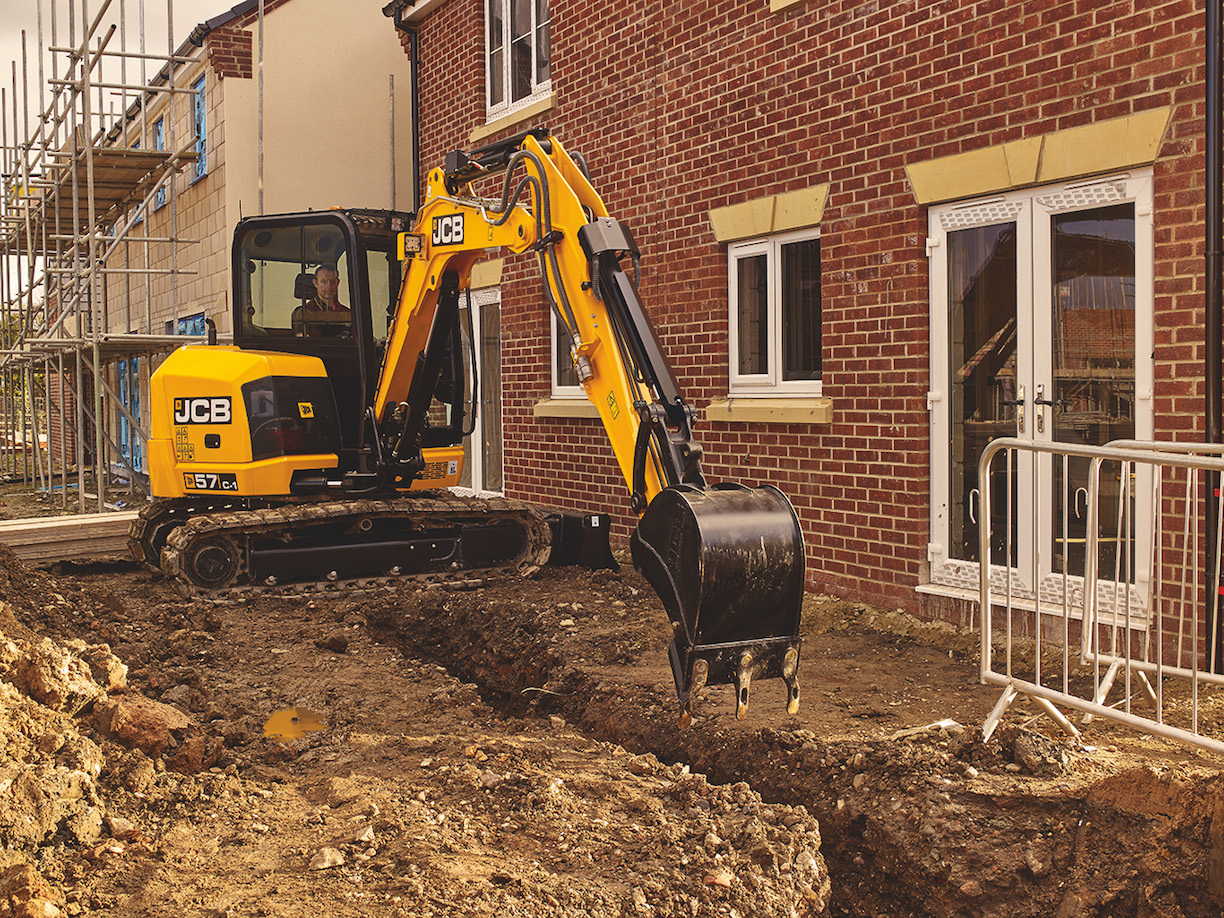 JCB's 57C-1 conventional tailswing compact excavator offers numerous premium features in a smaller, 5-ton machine.