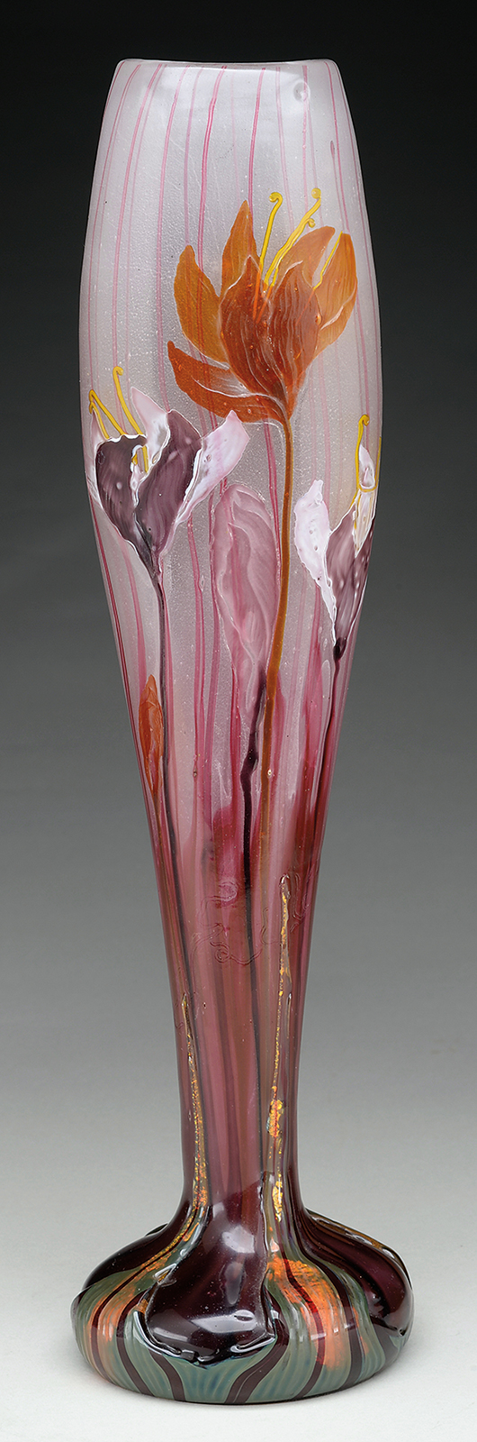 Lot #1058, a Galle Marquetry vase, realized $52,733.