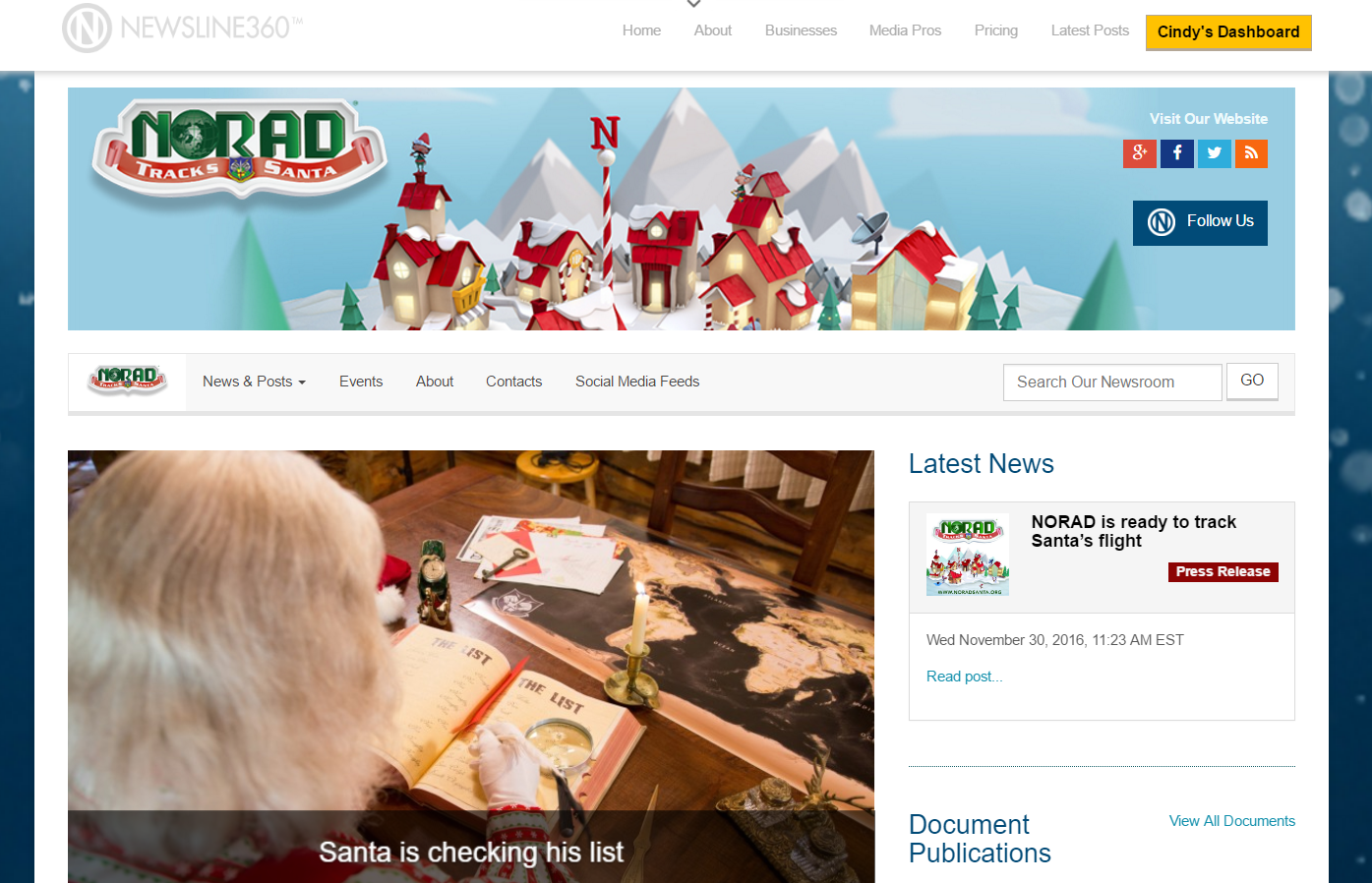 Norad Tracks Santa NEWSLINE360 Newsroom screen shot