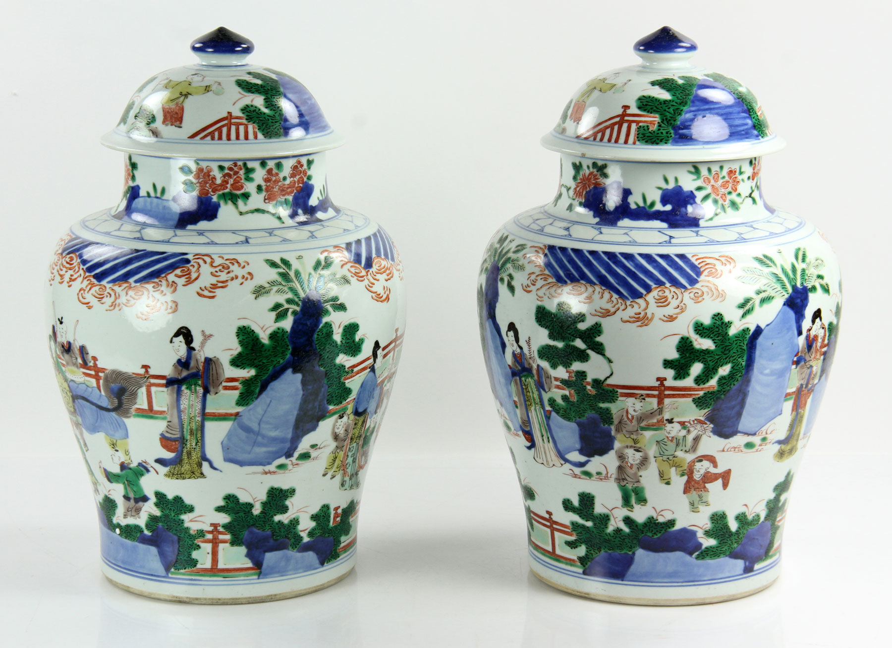 Pr. Chinese Kangxi Period Famille Rose Temple Jars