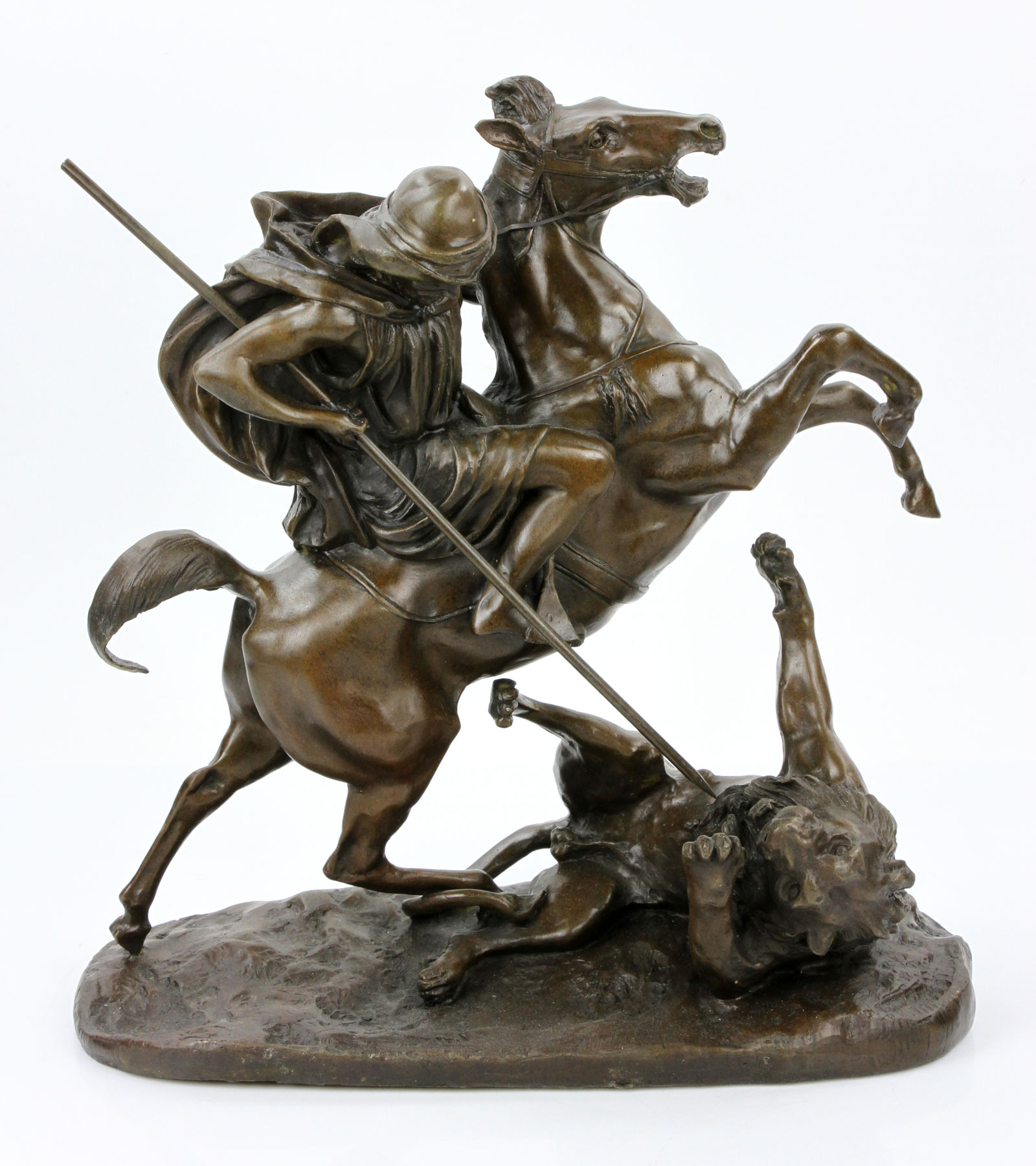 Bronze Bedouin Hunting a Lion