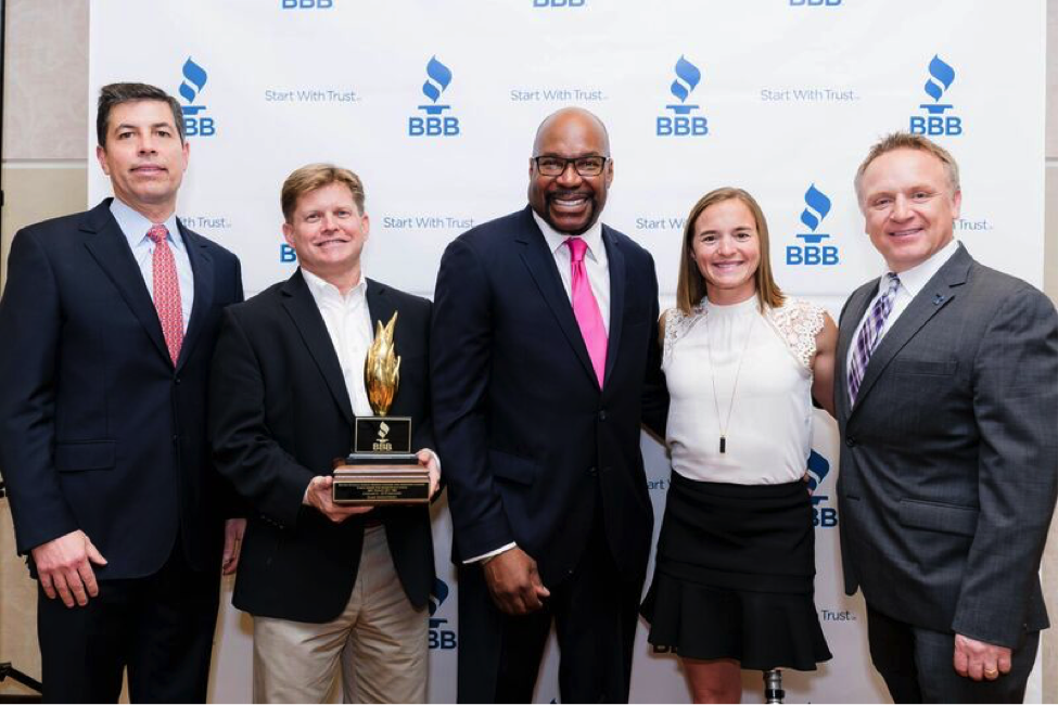 2017 BBB Torch Award for Marketplace Ethics Recipient Todd Thomas, second from left, President and partner, Elan Industries, accepts this honor.