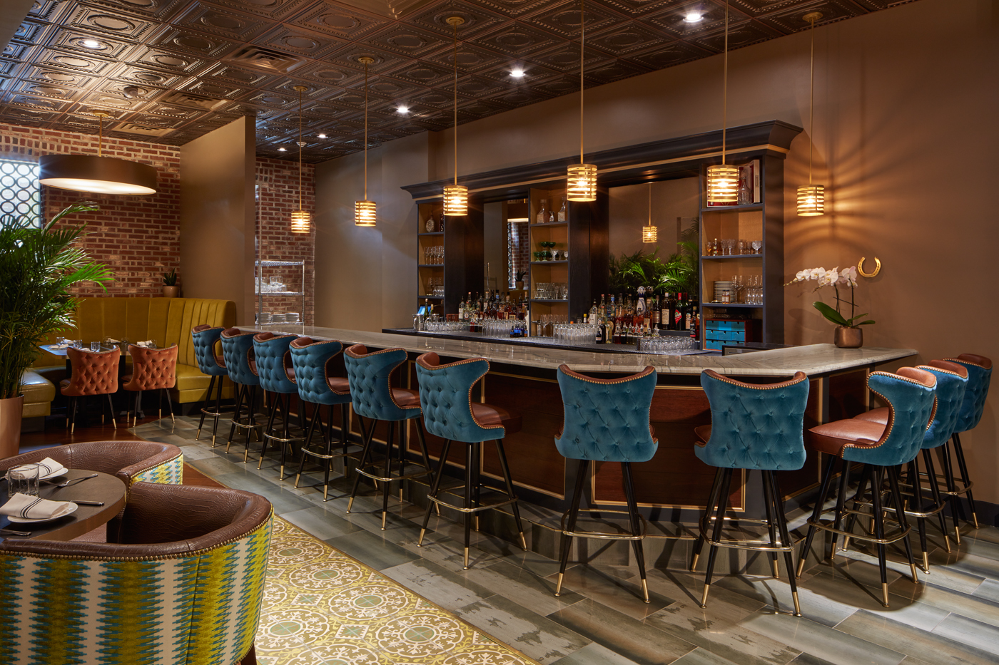Tapestry: Club Room, bar and banquette seating. Designed by Dyer Brown. (Photo by Jared Kuzia, courtesy Dyer Brown)