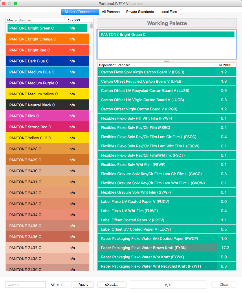 PantoneLIVE Visualizer compares the effect of substrate and print process on Pantone colors for  on-screen viewing.