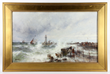 Theodora Weber (American, 1838-1907), hurricane at harbor entrance, oil on canvas