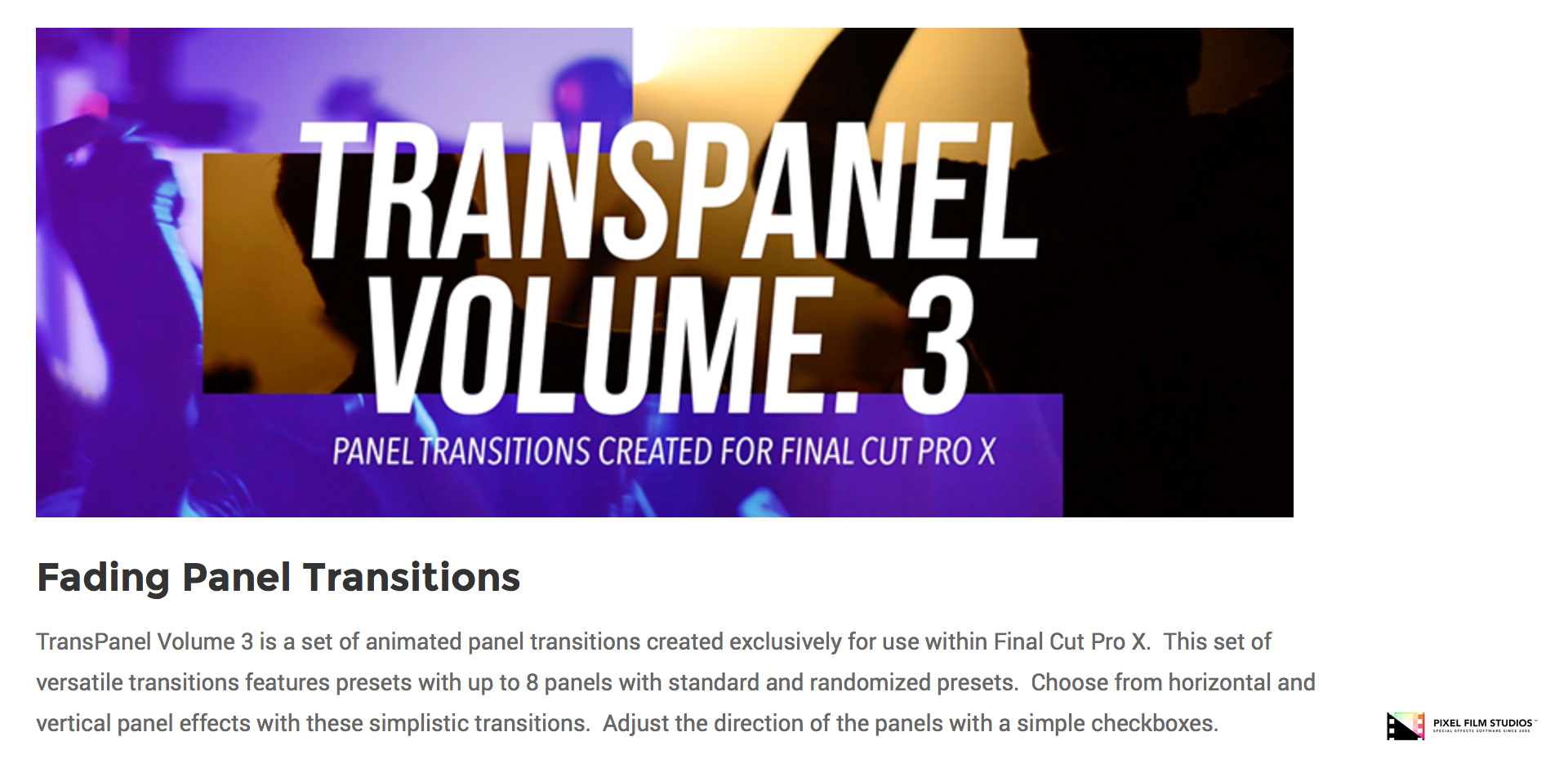 TransPanel Volume 3 - Pixel Film Studios - FCPX Plugin