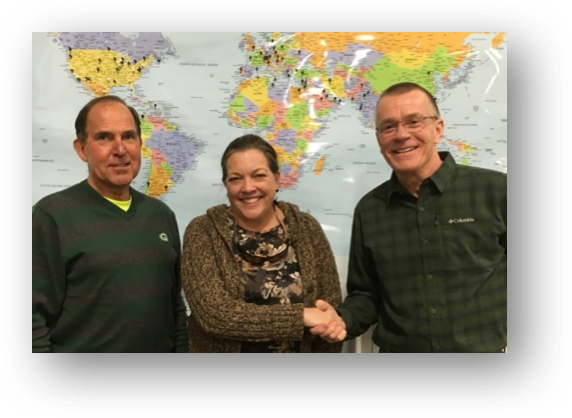 Pictured: Jim Tress, QAL Director of Sales and Business Development, Marianna “Yana” DeMyer, CEO of Roving Blue, and Guy Meyerhofer, President/Owner, QAL.