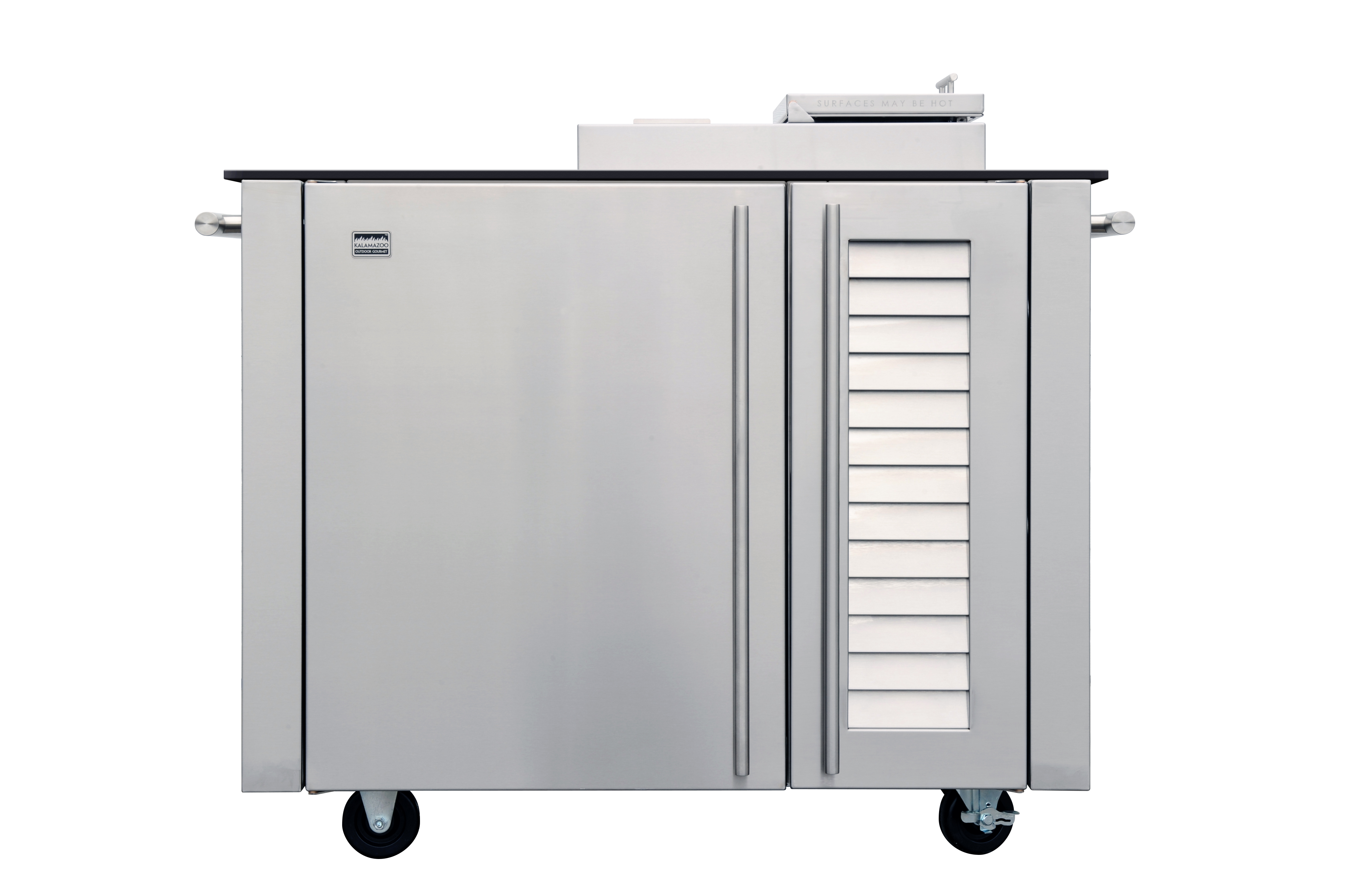 Freestanding cart version of the Kalamazoo Smoker Cabinet (front view)