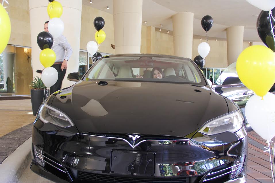 The Tesla Model S was given away during 2017 IBS in Orlando, Florida.