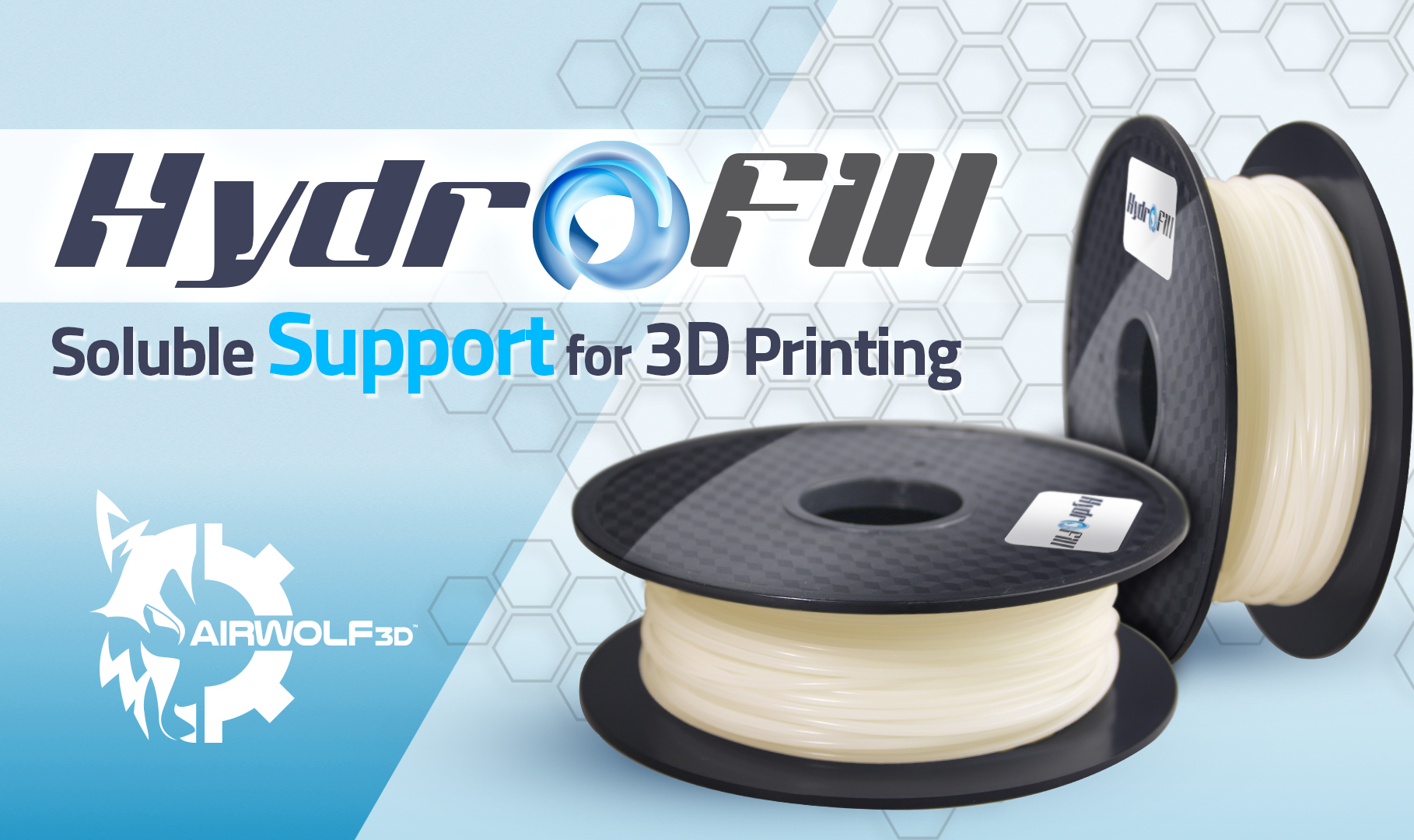 HydroFill Water-Soluble Support is the world's first filament that acts as a highly effective support material for large ABS parts and still dissolves easily in plain water.