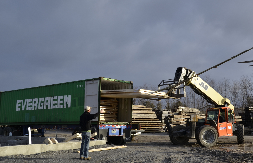 The first shipment of Cross Laminated Timber (CLT) panels arriving at New Energy Works in Farmington NY on January 13 2017.
