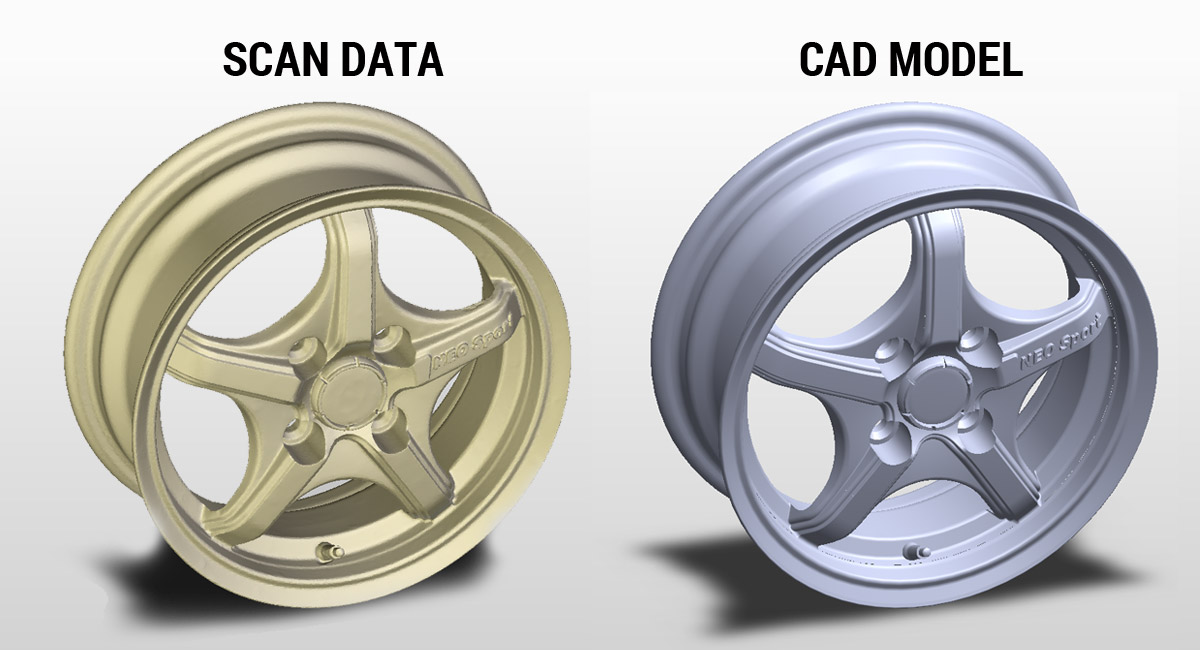 Using XTract3D add-in for SOLIDWORKS, a parametric CAD model of a wheel was created using 3D scan data as a reference.