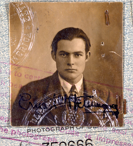 A passport photo of a young Ernest Hemingway, who advised travel as a way for writers to broaden their experiences, in keeping with the Paris writing workshop philosophy of Left Bank Writers Retreat.