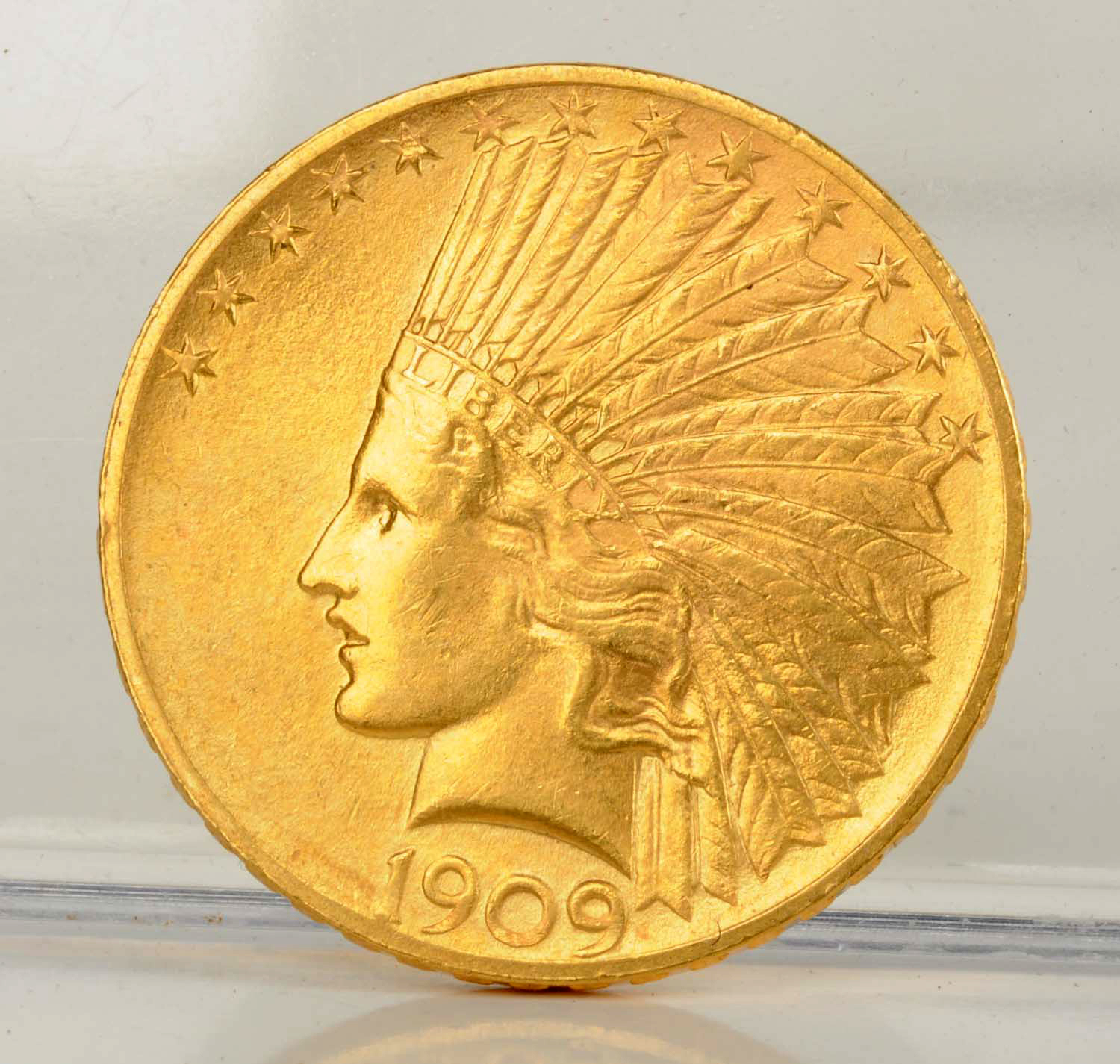 1909 $10 Gold Indian Coin, Estimated at $700-800.