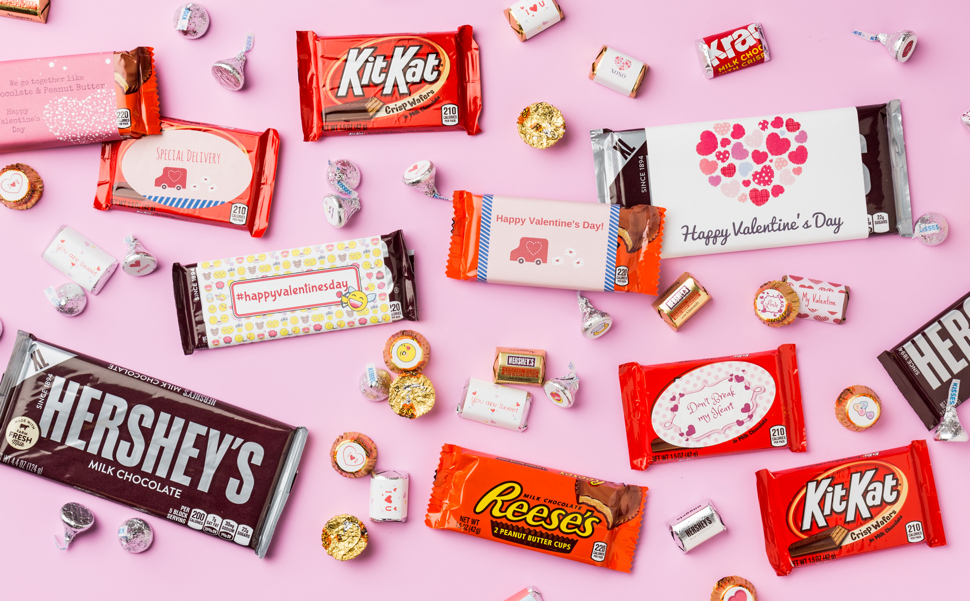 Add a special touch to Hershey products using Avery labels and free templates and designs for one-of-a-kind Valentine’s Day treats.