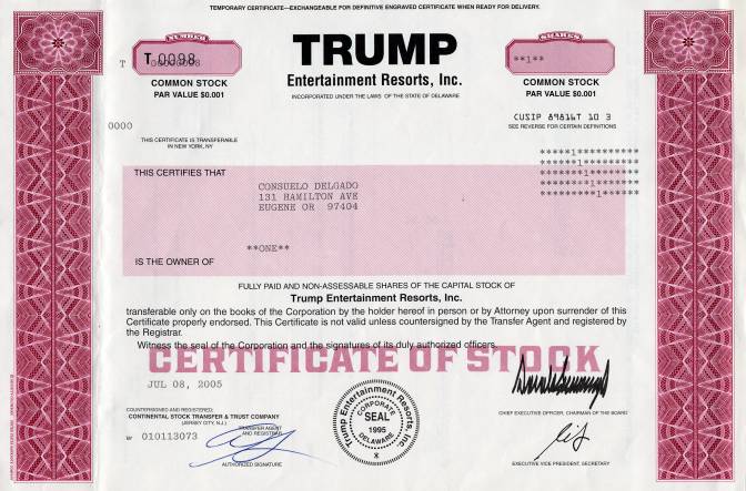 Trump Entertainment Resorts, Inc (Chief Executive Officer and Chairman, Donald Trump) - 2009