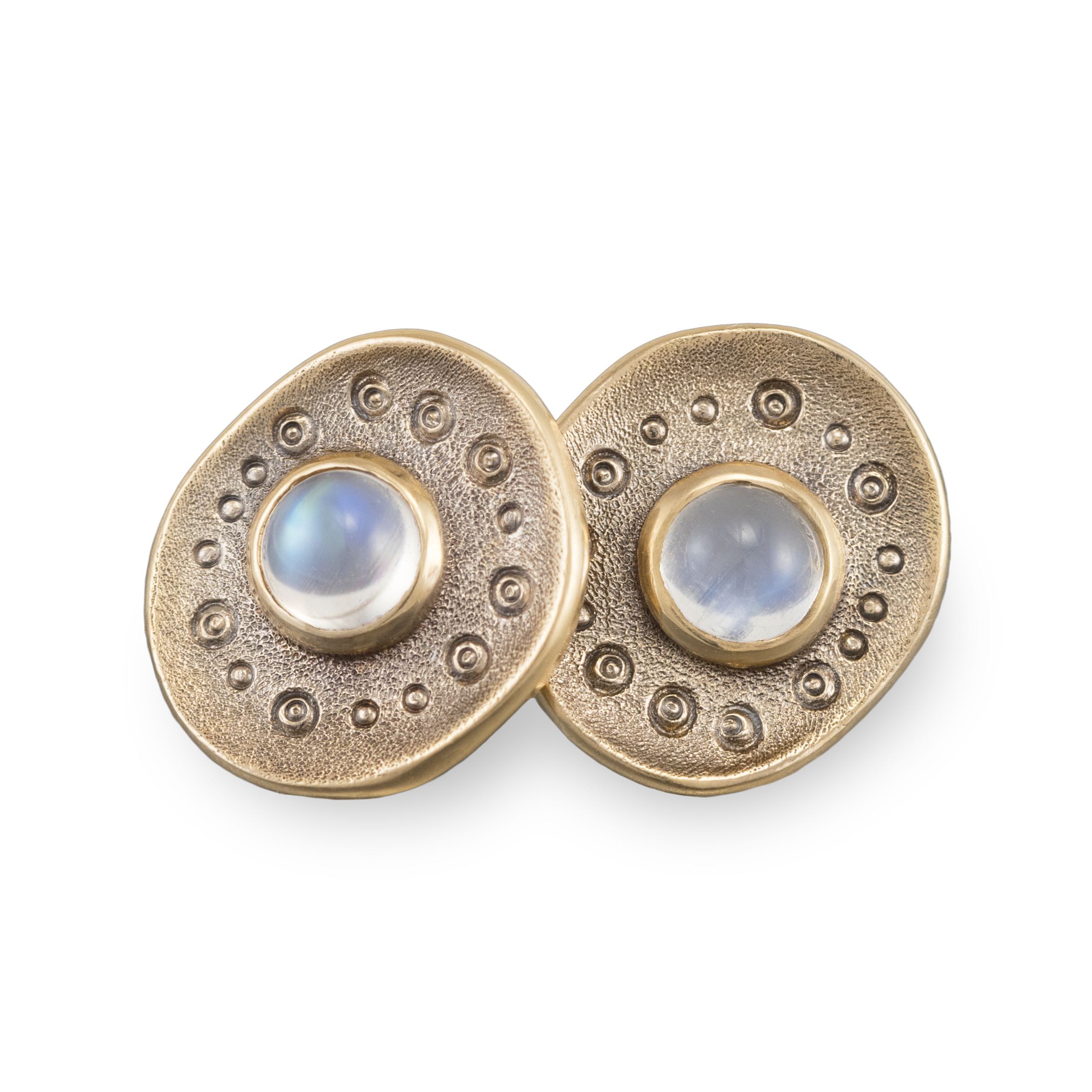 Fantasies Earrings by Audrius Krulis. 18K Yellow Gold and Moonstone