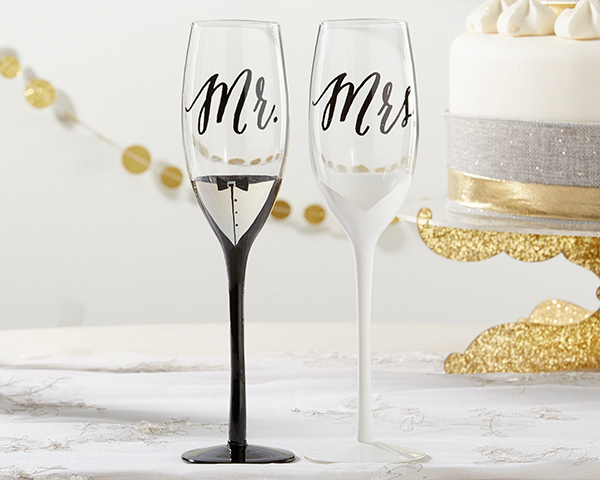 Tuxedo and Wedding Gown Mr. & Mrs. Toasting Flutes