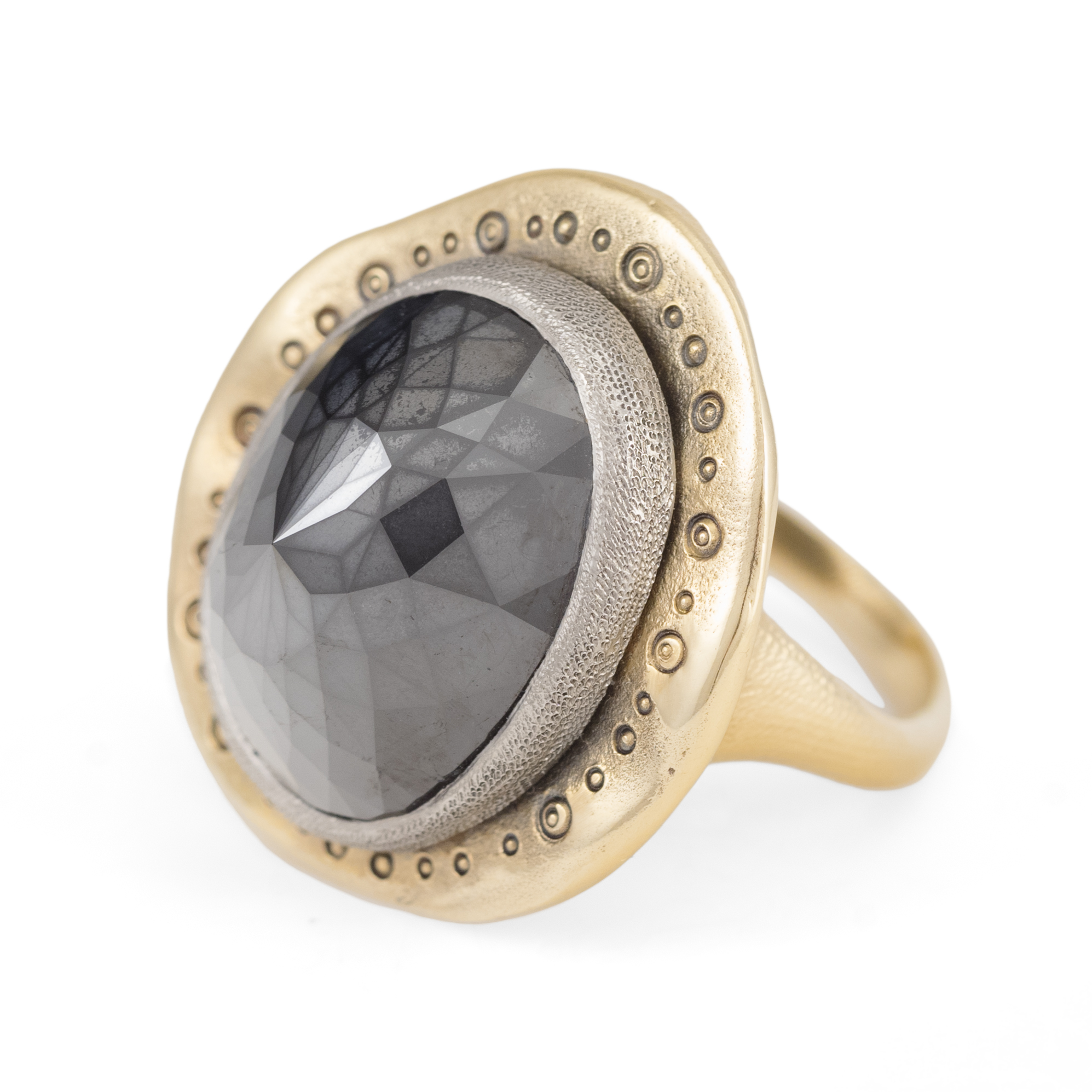 Poem Ring by Audrius Krulis. 18K Yellow Gold, White Gold and Black Diamond