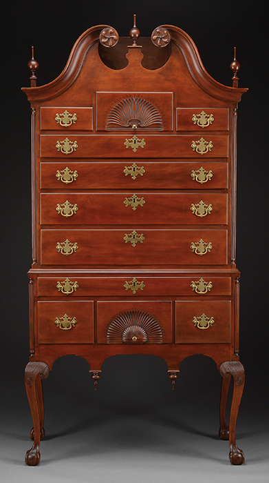 Chippendale Cherrywood Bonnet-Top Highboy, Estimated at $75,000-150,000.