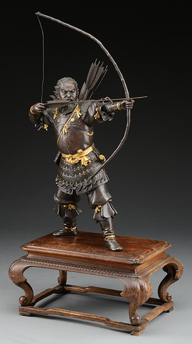 Yoshimitsu Bronze Okimono of Standing Archer, Estimated at $5,000-10,000.